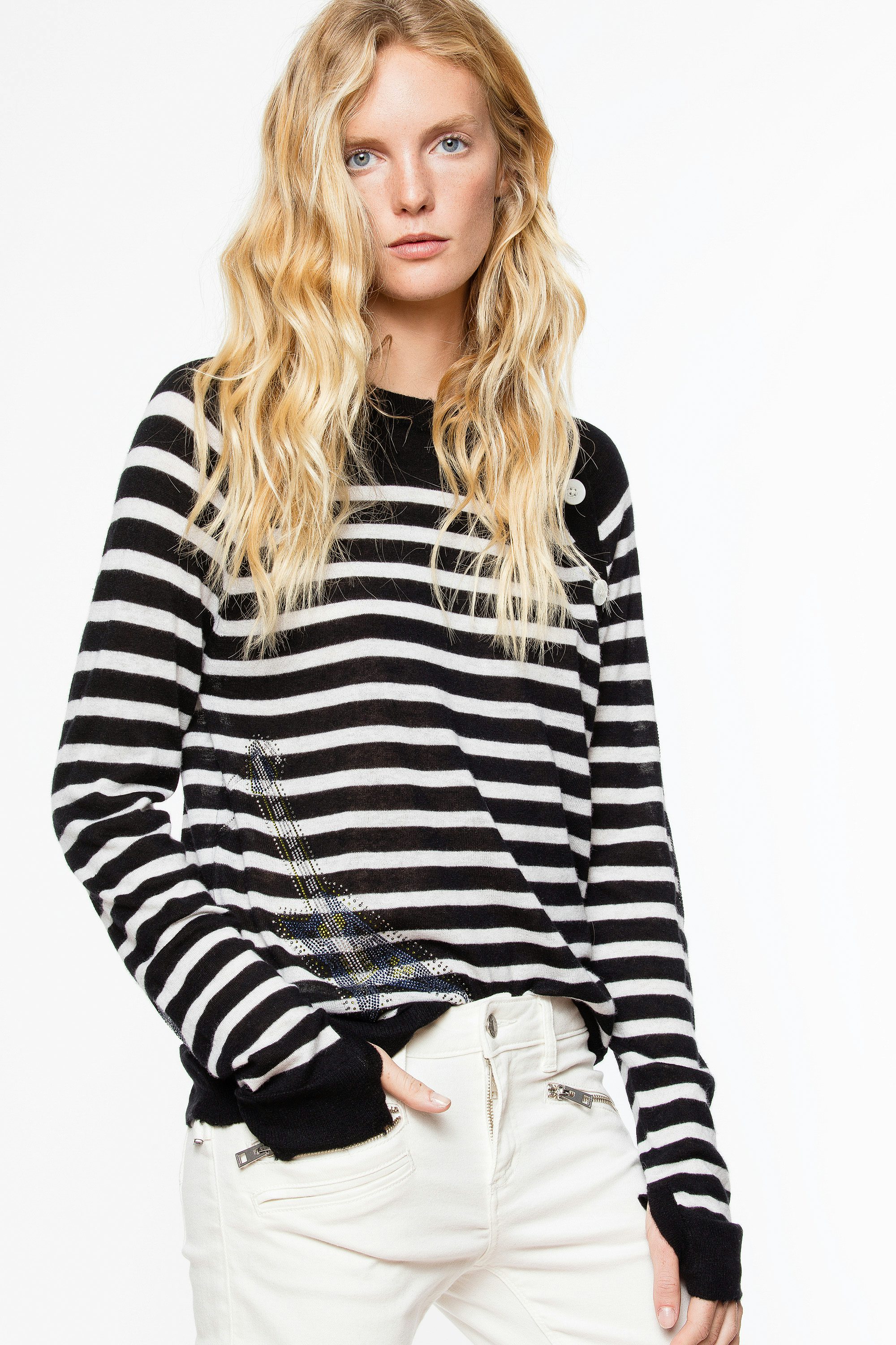Pullover Reglis Stripe - Gestreifter Pullover aus Feder-Kaschmir.